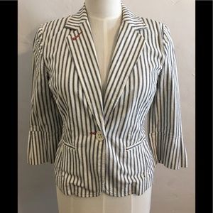 CAbi Cotton Navy Natural stripe jacket HTF